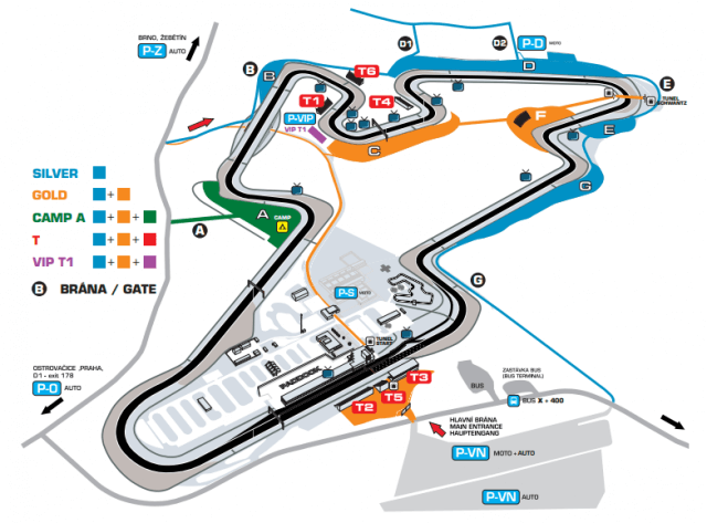 Mapa trate na pretekoch Grand Prix Brno