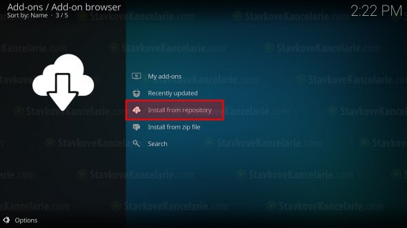 Add-on browser v KODI – zvoľte „Install from repository“
