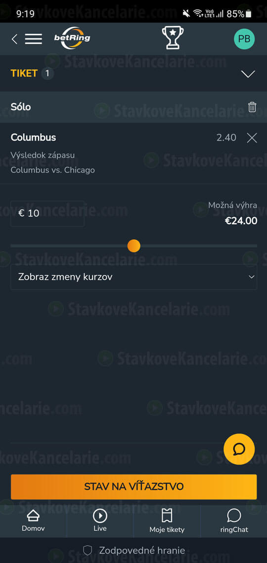Tiket v appke betRing