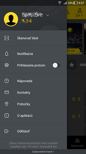 Fortuna aplikácia a bočné menu