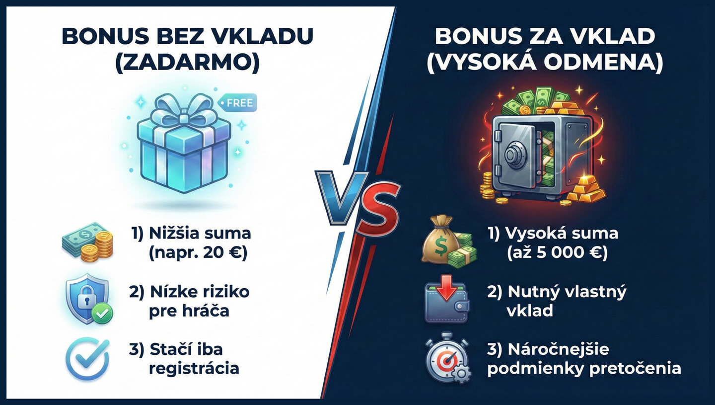 Porovnanie bonusu bez vkladu vs. vstupný bonus za vklad