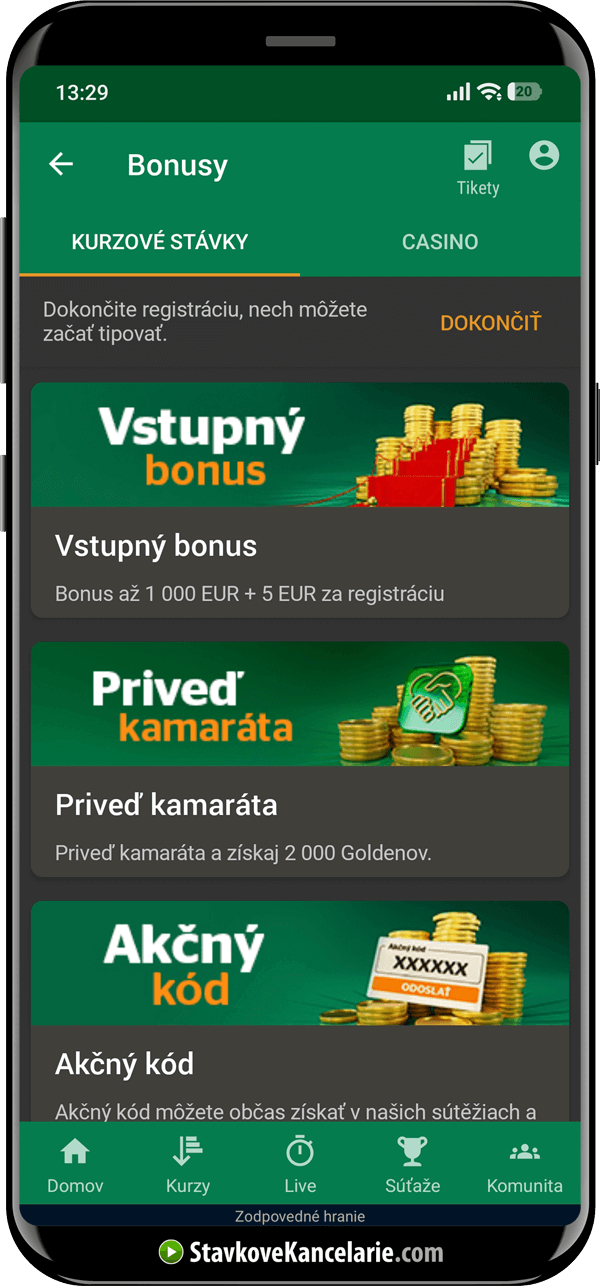 Bonusy v aplikácii Chance