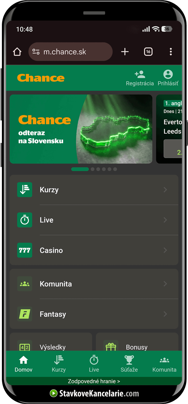 Hlavné menu v aplikácii Chance