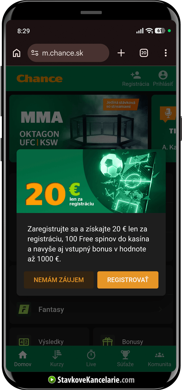 Začiatok registrácie v Chance