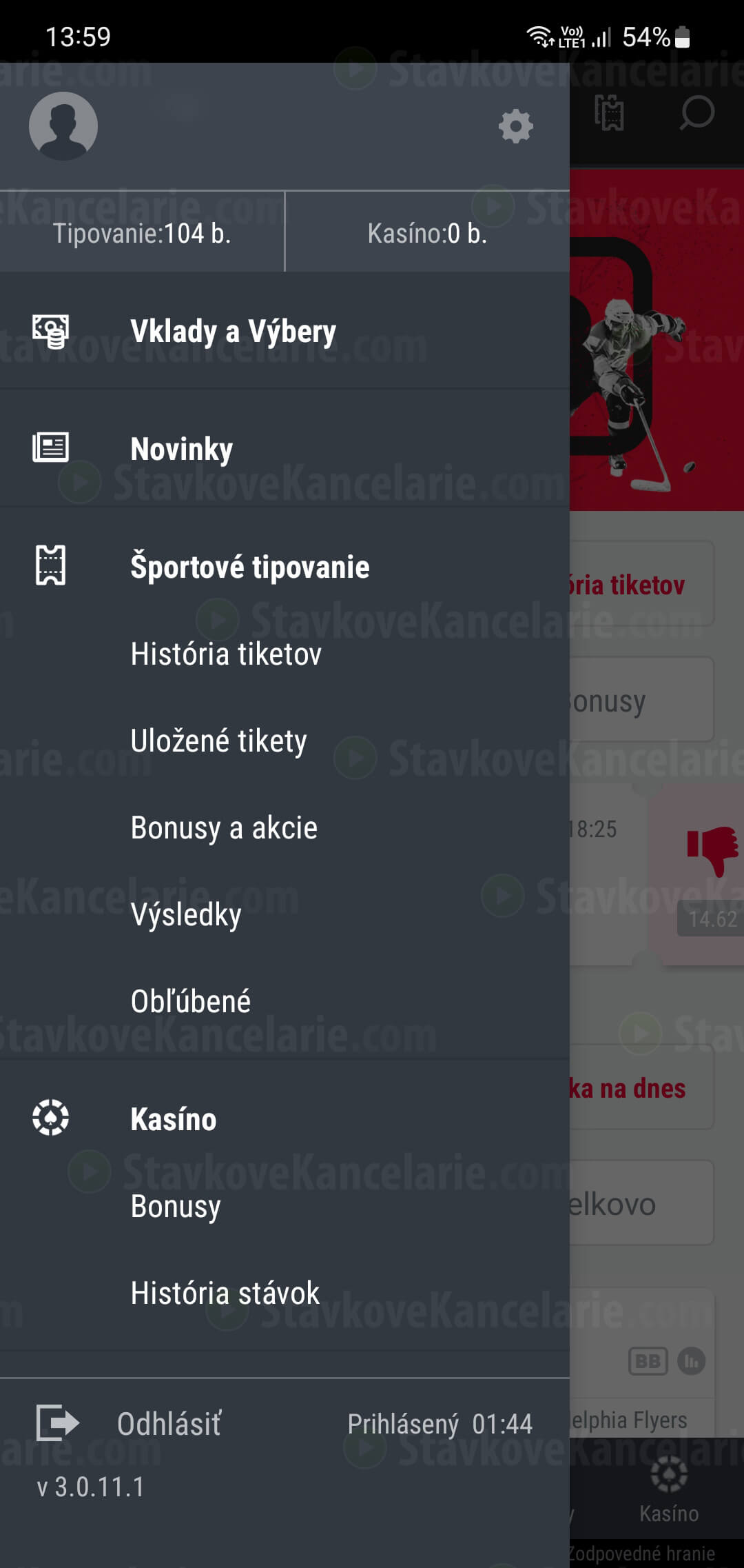 Úvodná obrazovka v DOXXbet aplikácii