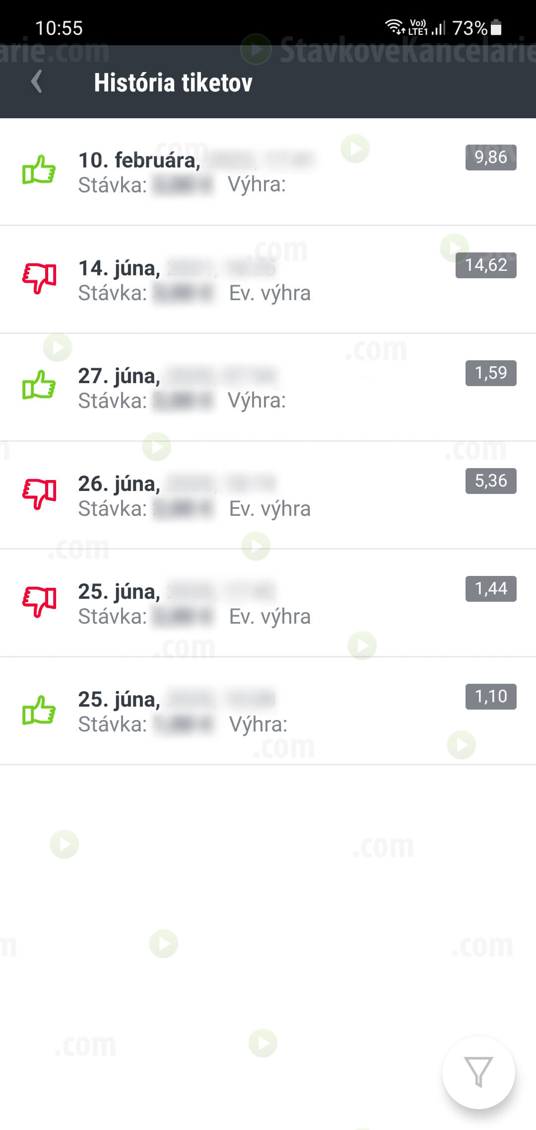 História tiketov v DOXXbet aplikácii