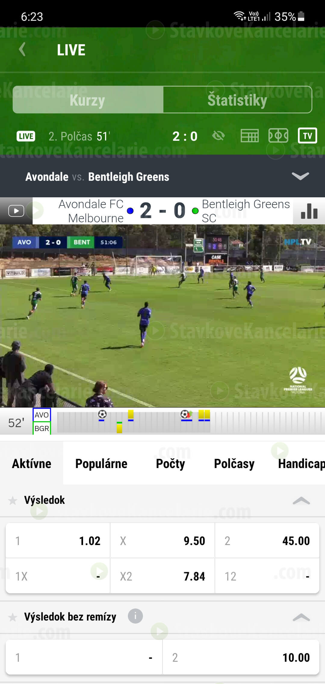 Matchtracker v appke DOXXbet