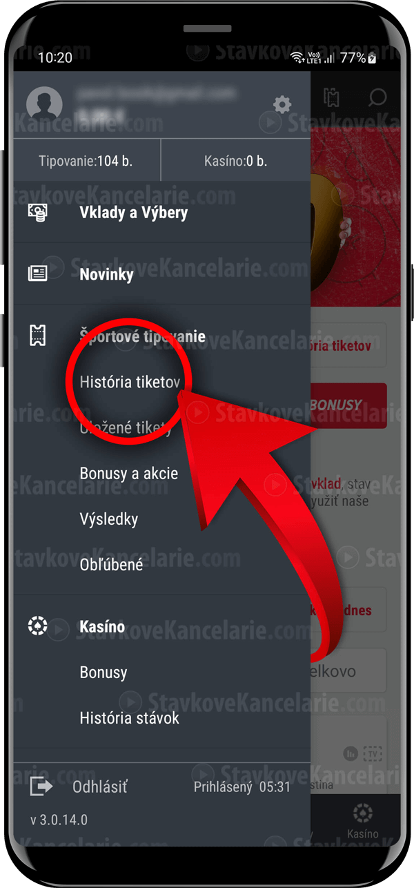 História tiketov v aplikácii DOXXbet