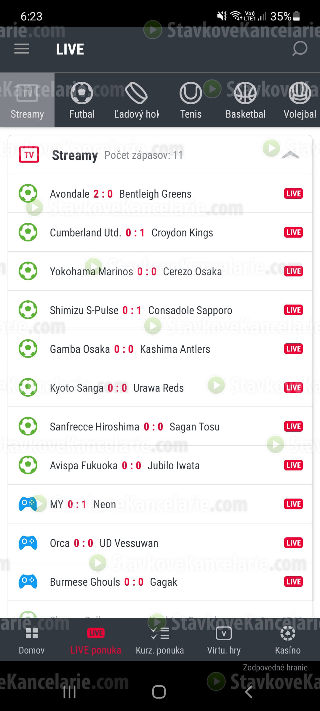 Spustenie TV DOXXbet na mobile