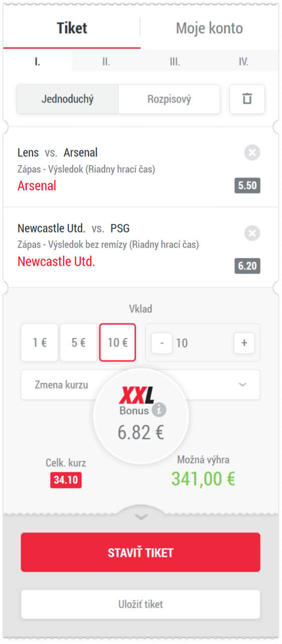 DOXXbet XXL bonus – ukážka tiketu