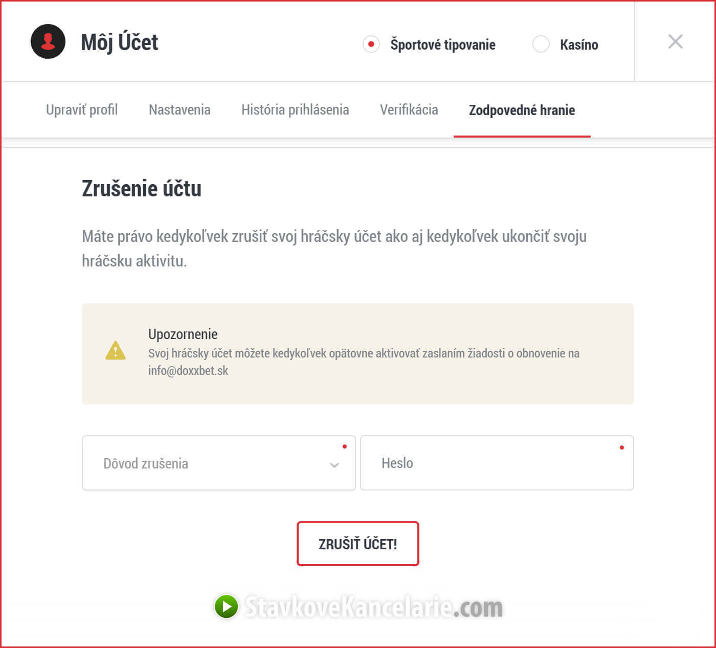Ako zrušiť účet v DOXXbete