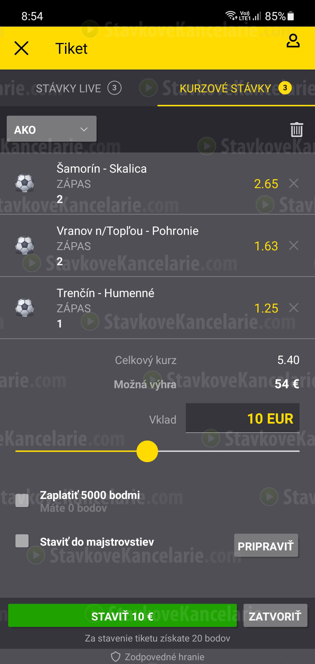 AKO tiket v appke Fortuna