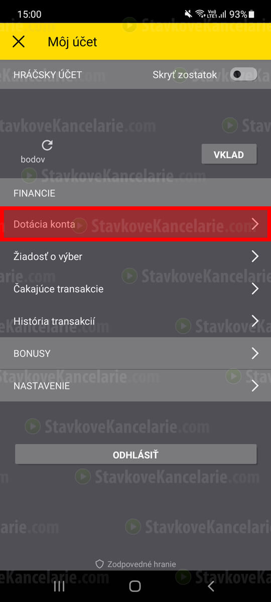 Vklad na účet cez Fortuna apk