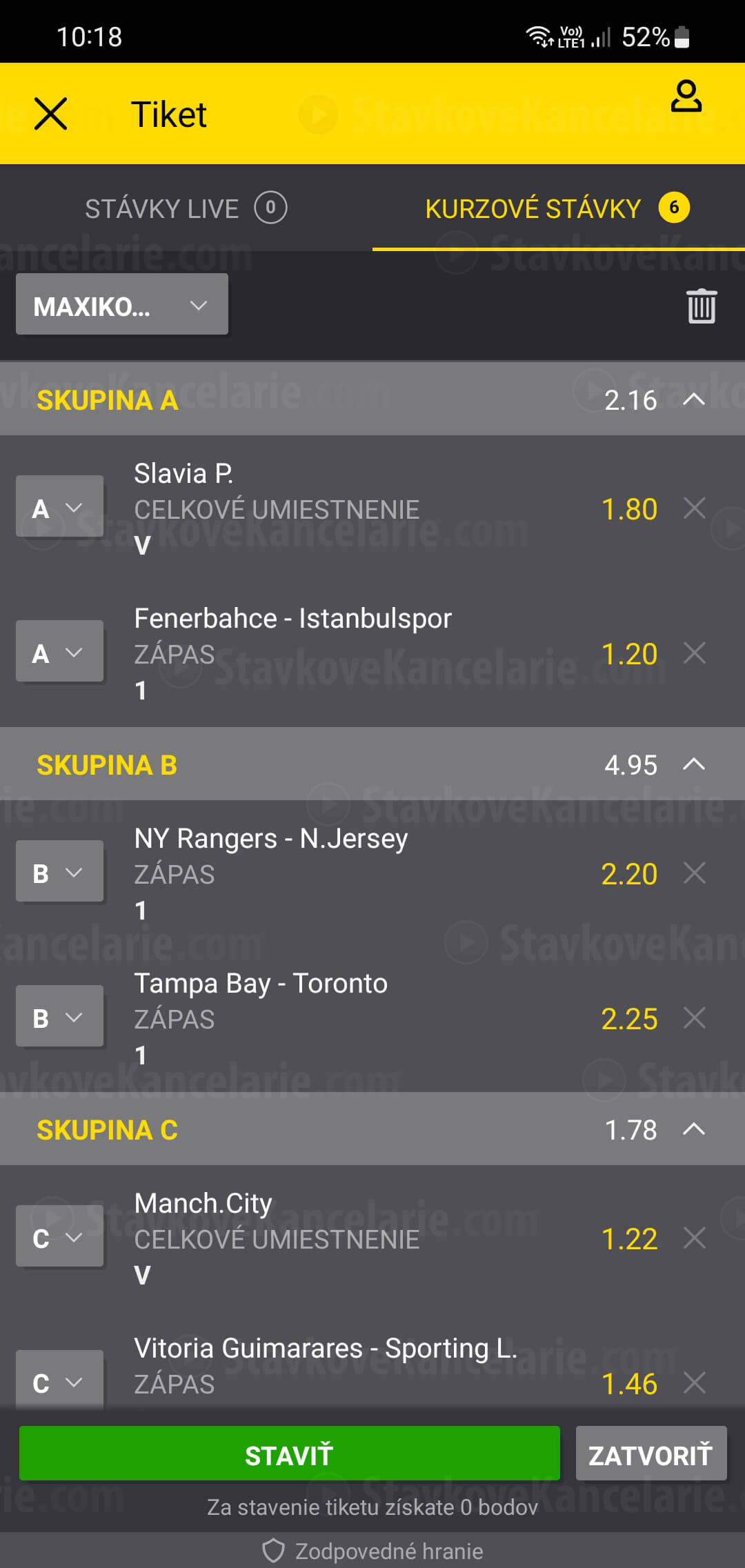 KOMBI tiket vo Fortuna appke