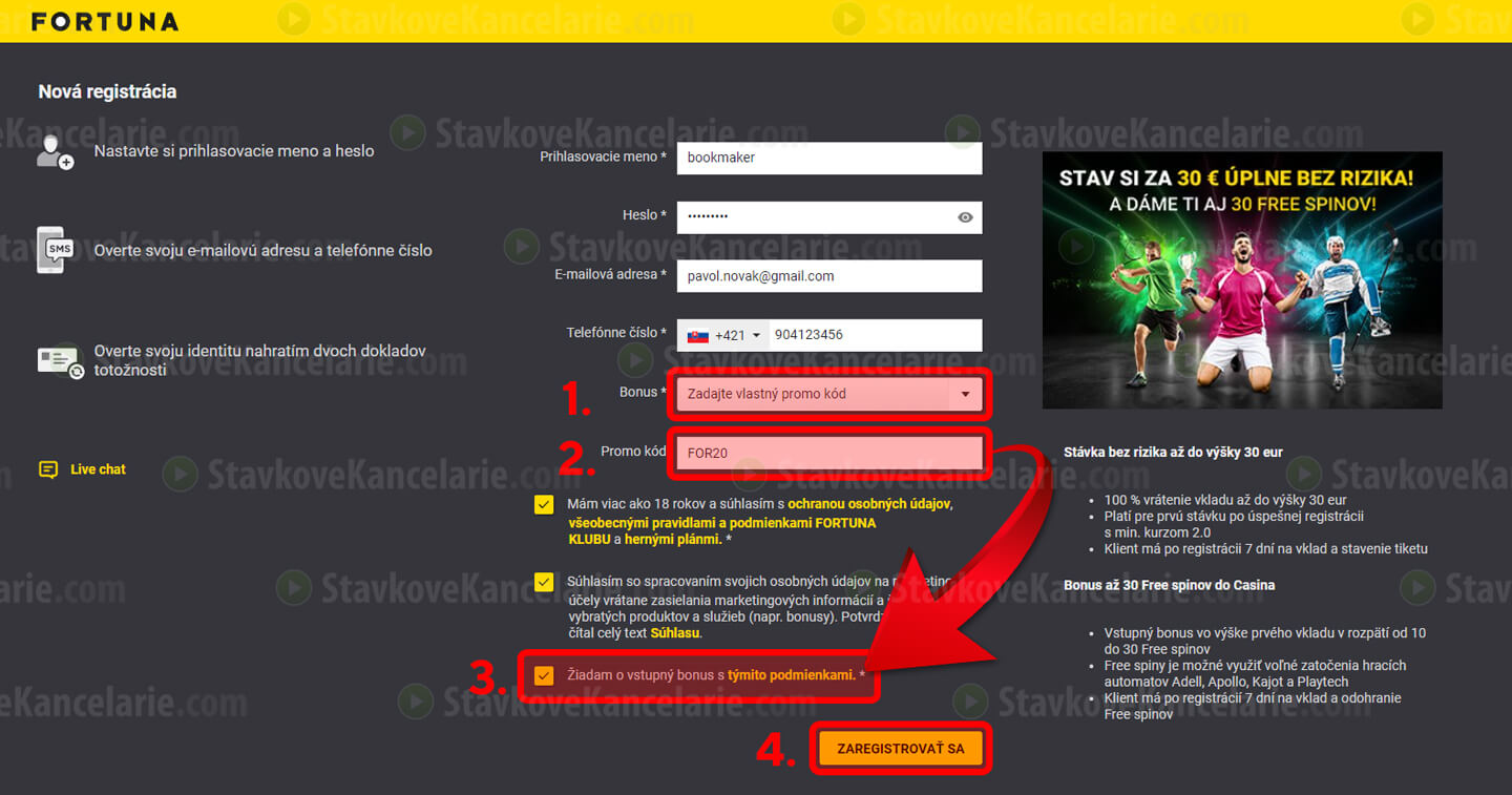 Fortuna bonus 20 € k prvej stávke