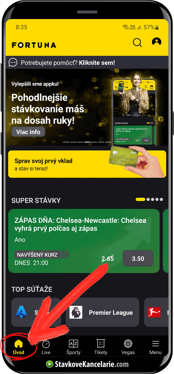 Spustenie Fortuna TV na mobile