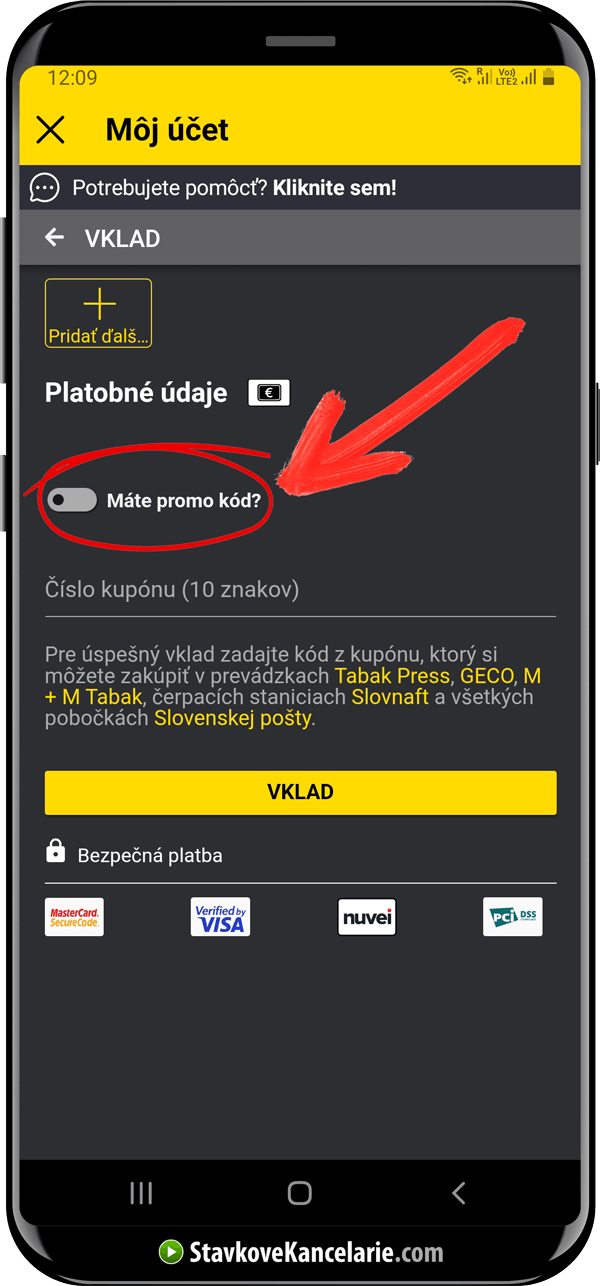 Kde je možné zadať promo kód vo Fortune