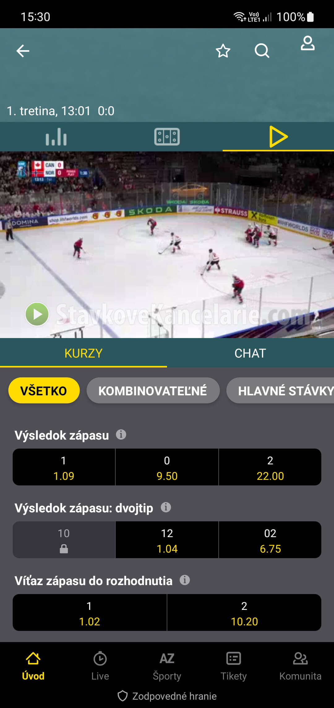 Live stream hokejového zápasu na Fortuna TV