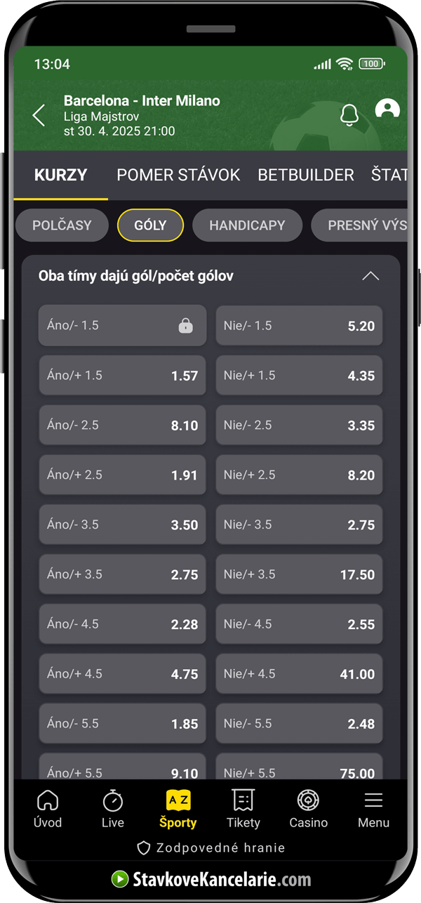 Stávky Under/Over na futbal vo Fortune