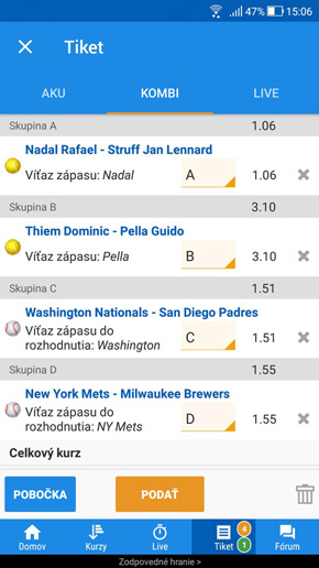 Kombinovaný tiket v Tipsport appke