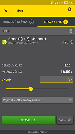 Live stávka v aplikácii Fortuna