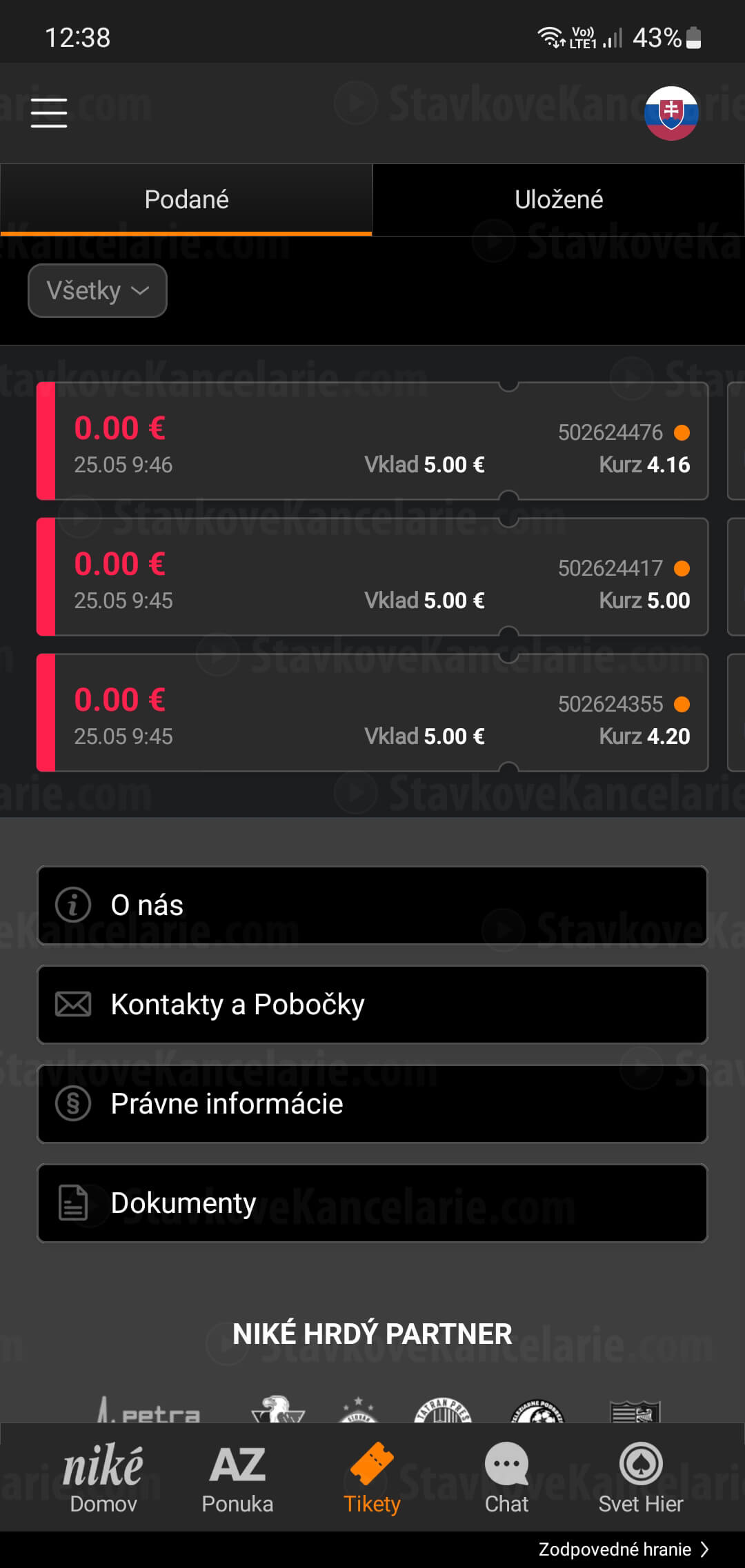 Položka „Kontrola tiketu“ v Niké aplikácii