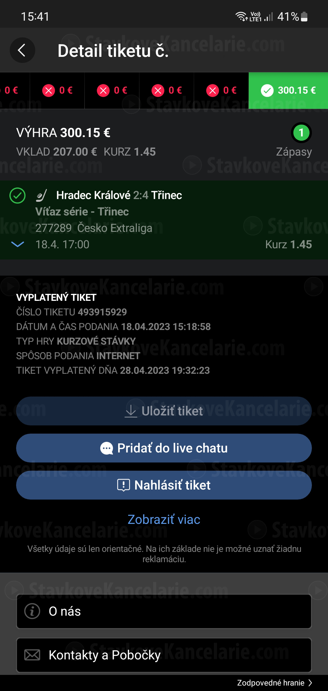 Jednoduchý tiket v appke Niké