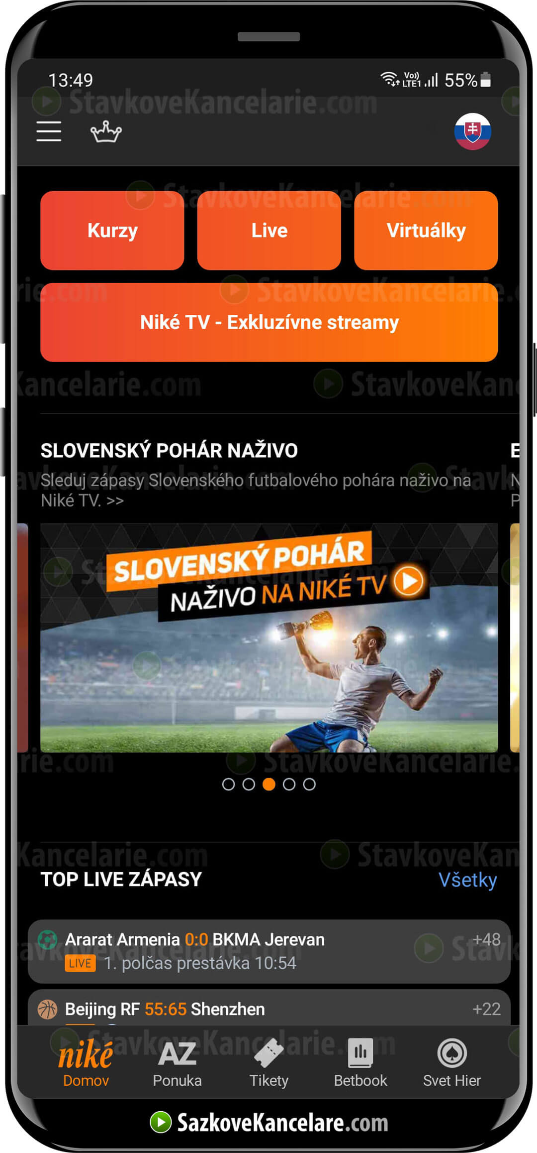 Úvodná obrazovka v Niké apk