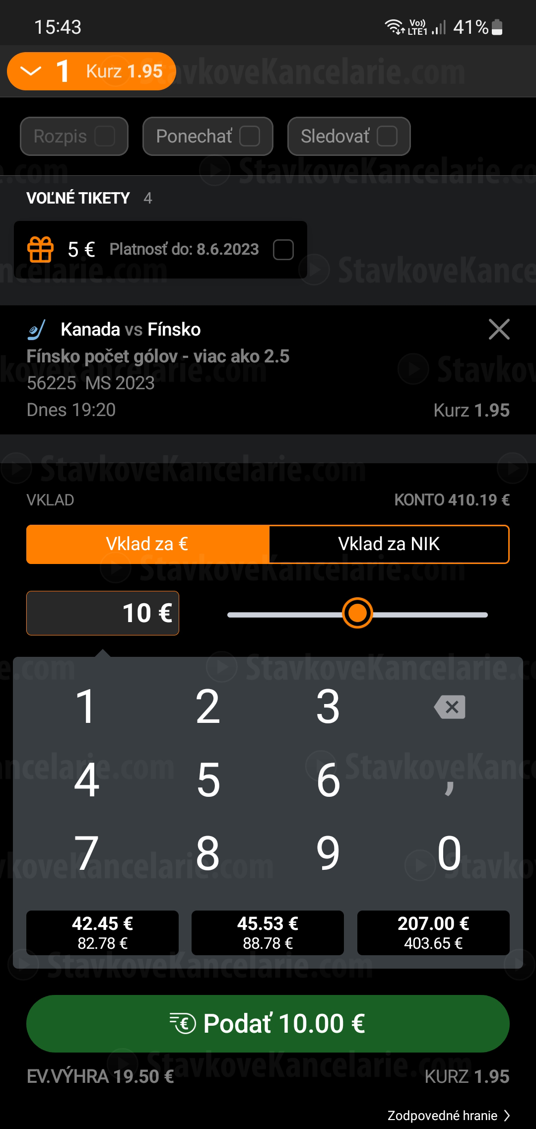 Live stávka v Niké app