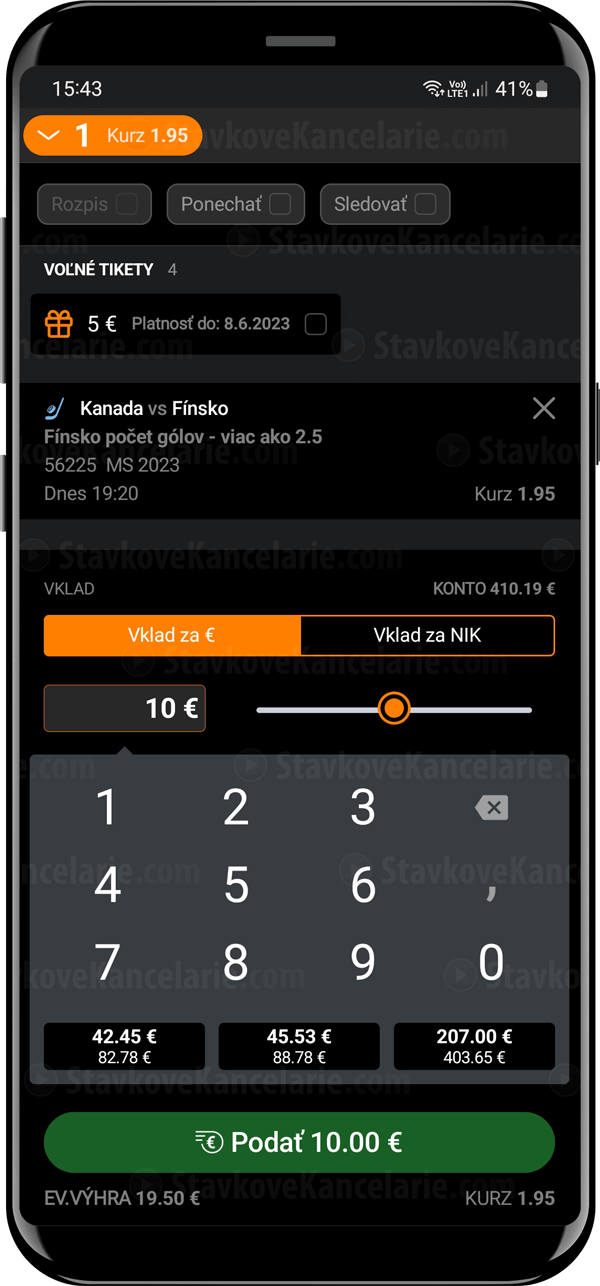 Live stávka v Niké app