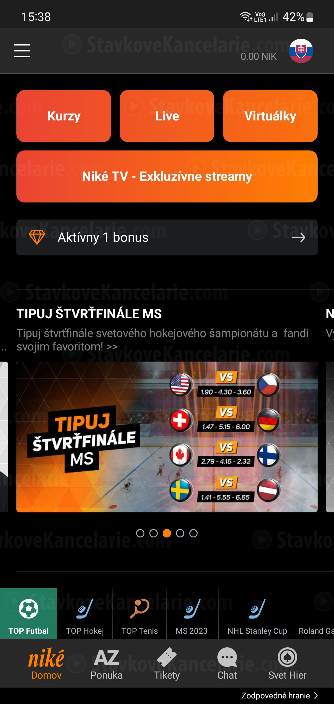 Úvodná obrazovka v Niké apk
