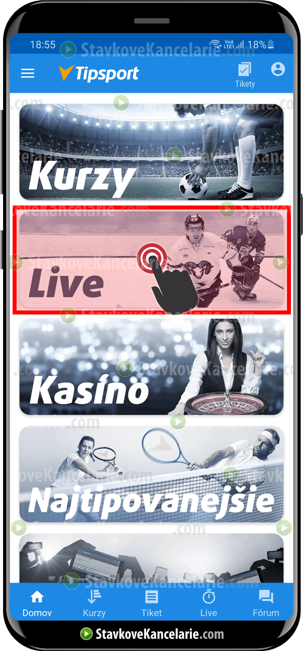 Menu v Tipsport aplikácii Hlavné menu v aplikácii Tipsport