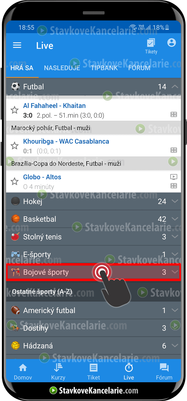 LIVE udalosti v Tipsport aplikácii Zoznam LIVE športových udalostí v Tipsporte