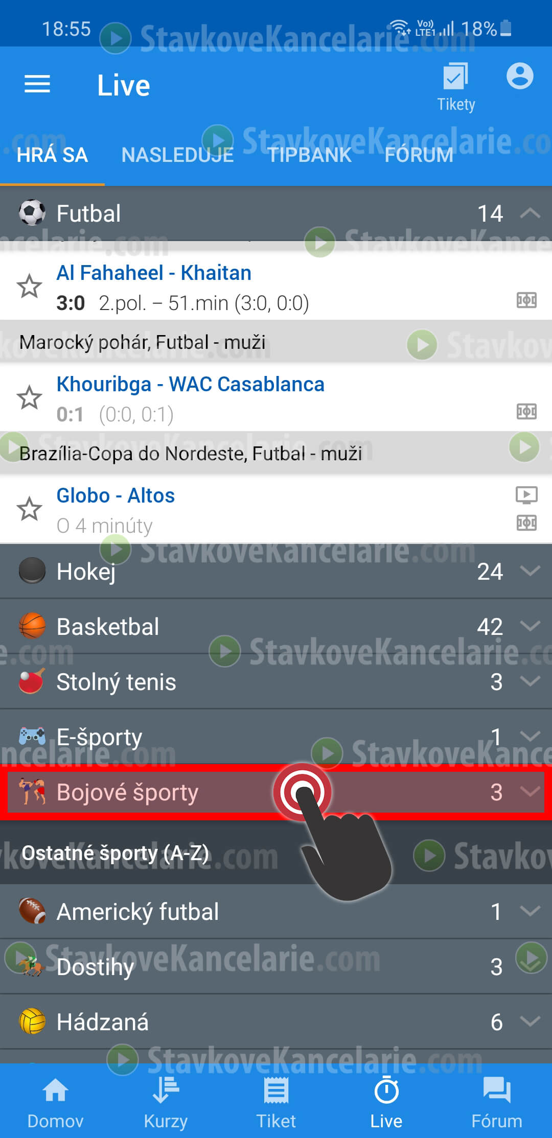 LIVE udalosti v Tipsport aplikácii Zoznam LIVE športových udalostí v Tipsporte