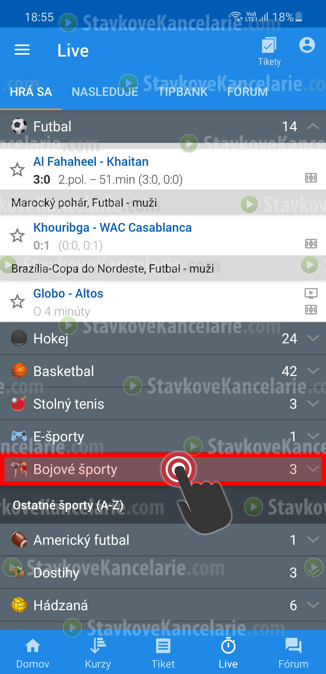 Zoznam LIVE športových udalostí v Tipsporte