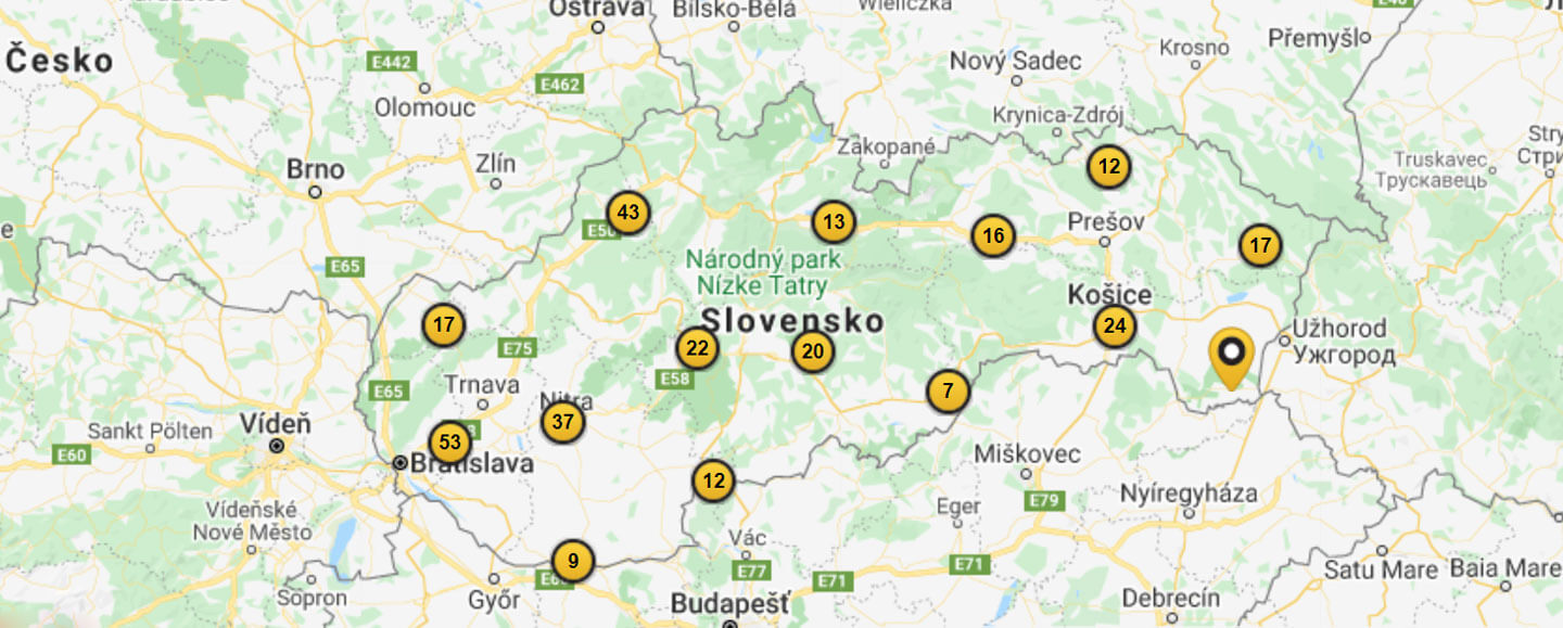 Mapa pobočiek Fortuna na Slovensku