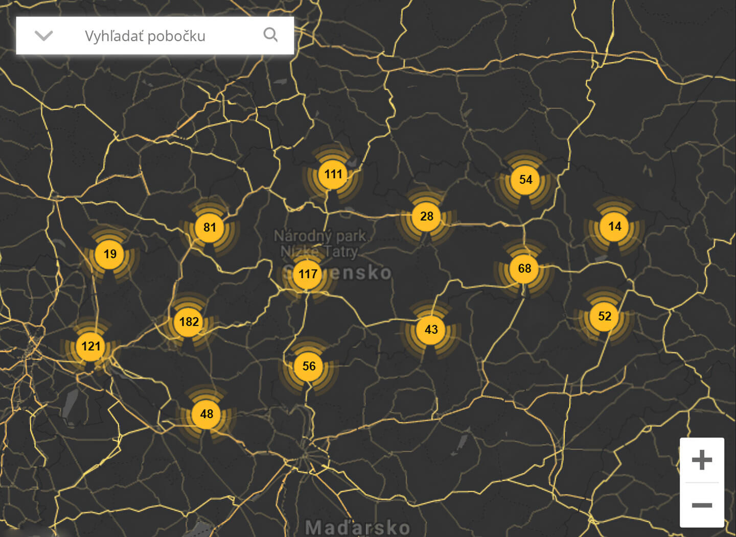 Mapa pobočiek Niké na Slovensku