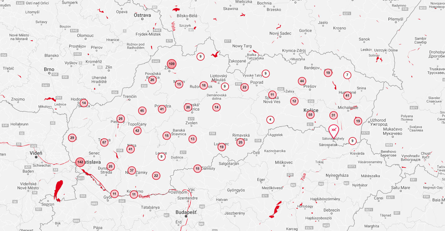 Mapa Sportboxov DOXXbet na Slovensku