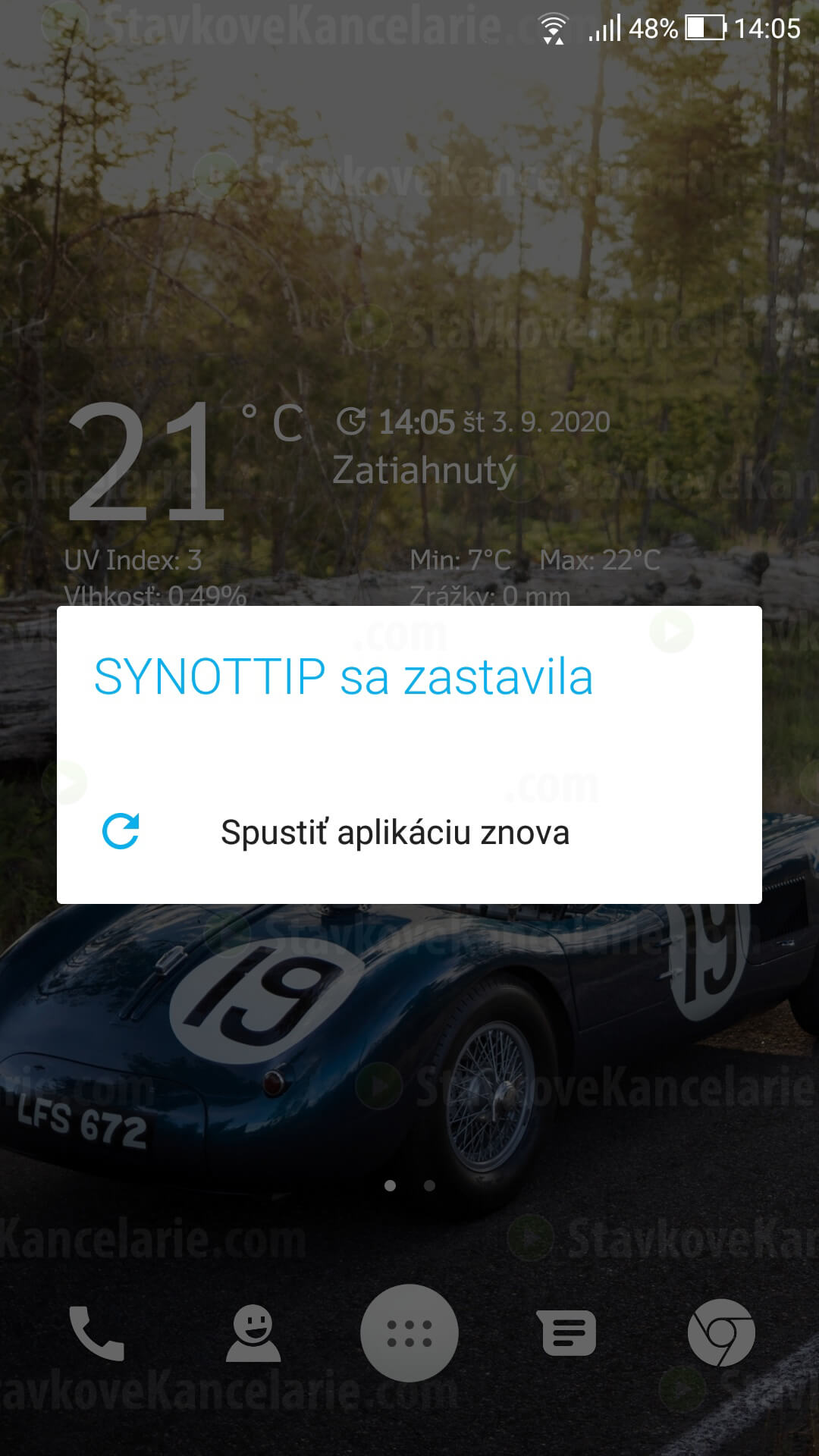 Chybová hláška v aplikácii SYNOT TIP