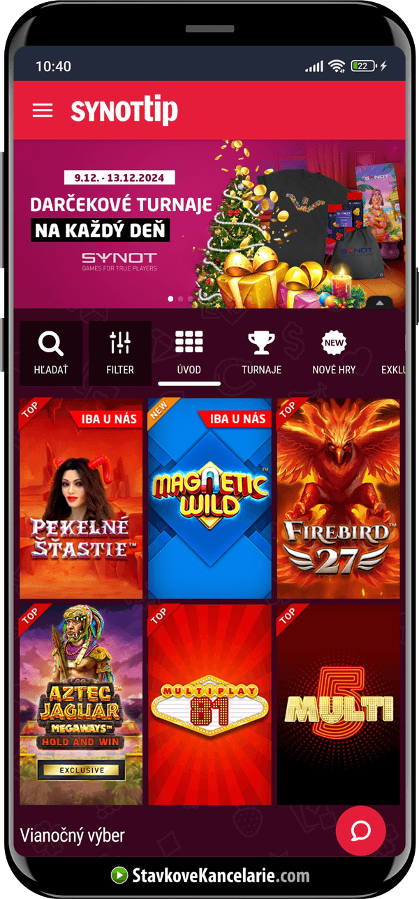 Aplikácia SynotTip casina na Androide