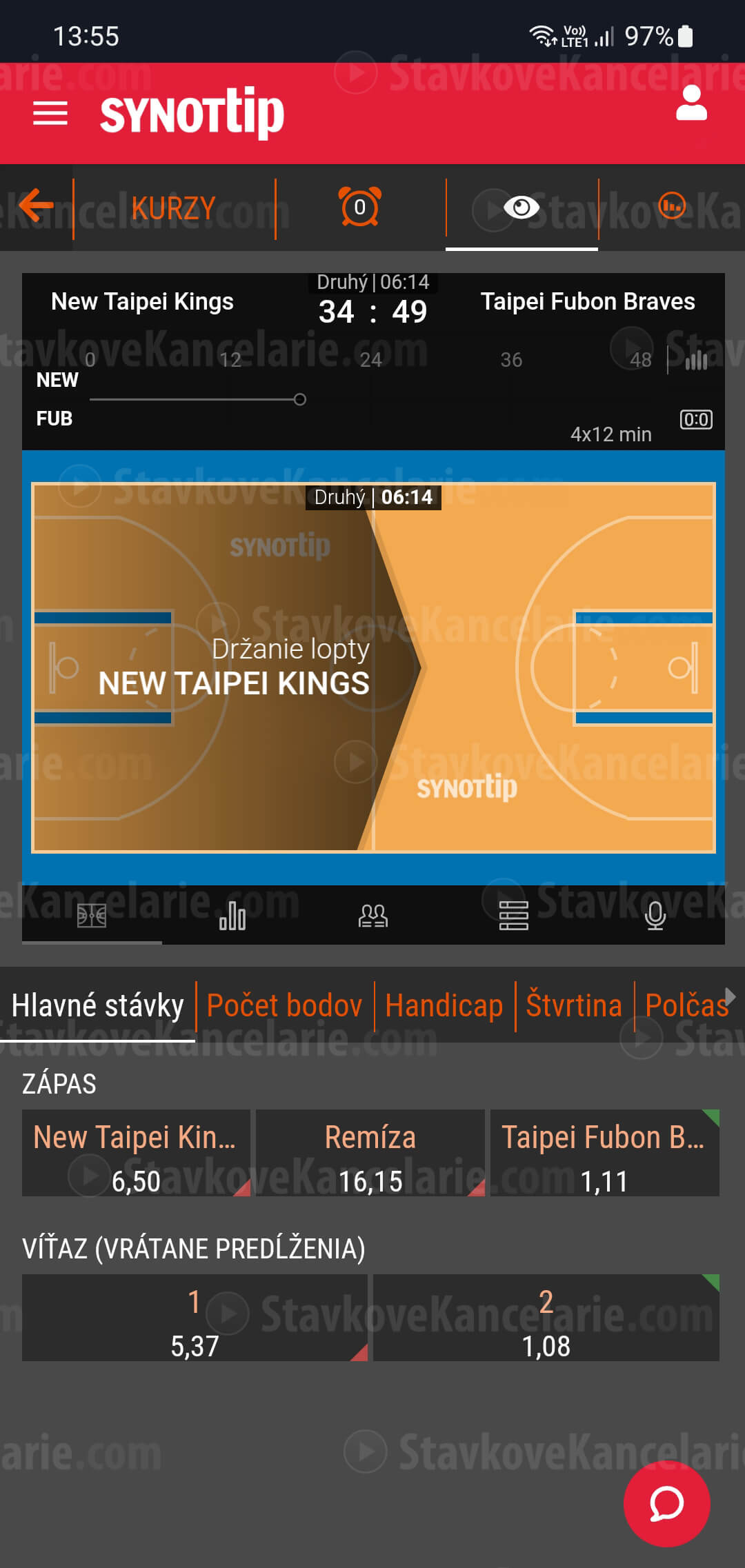SynotTip LIVE matchtracker v aplikácii
