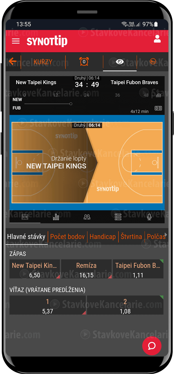 SynotTip LIVE matchtracker v aplikácii