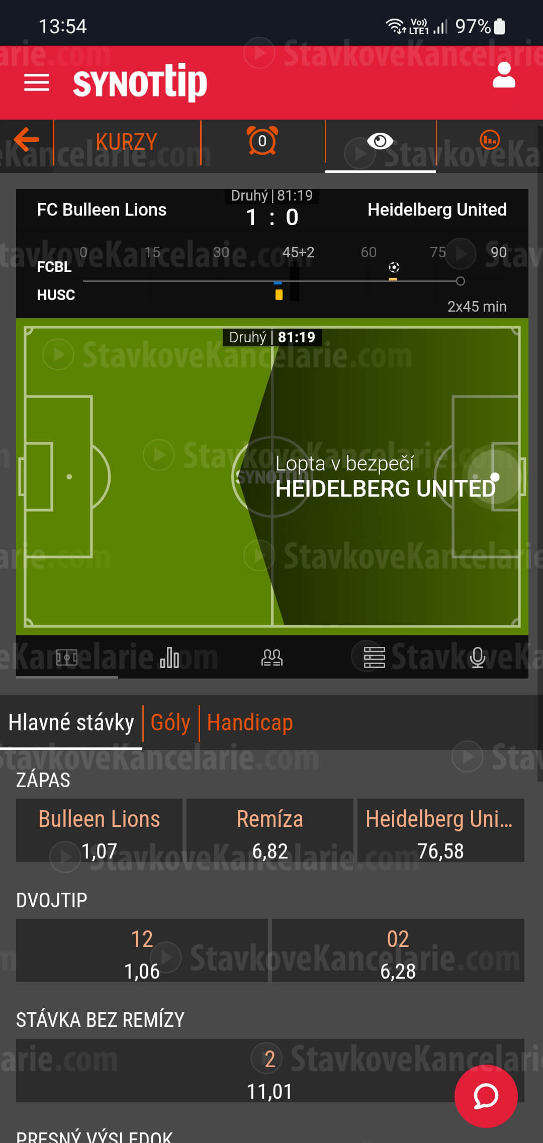 Futbalový matchtracker v appke SYNOT TIP