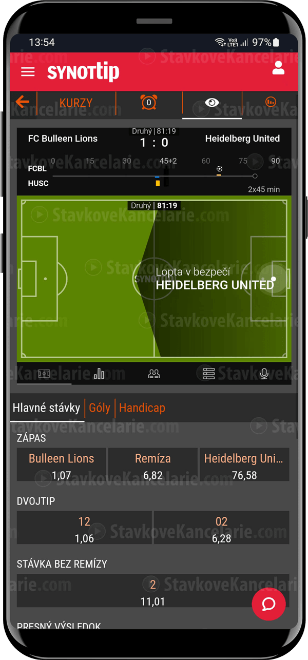 Futbalový matchtracker v appke SYNOT TIP