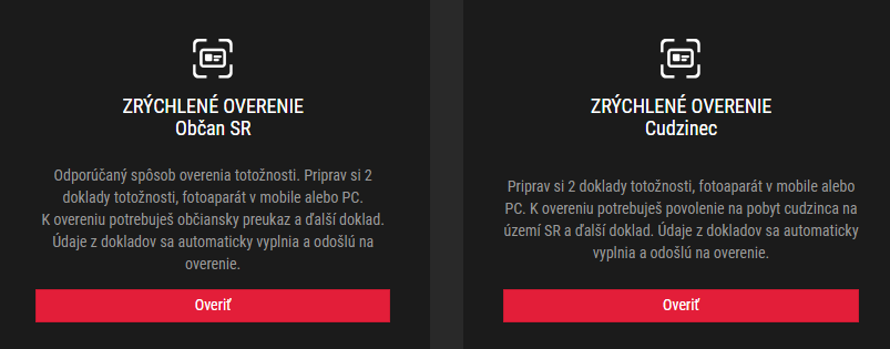 Overenie totožnosti v SynotTipe prostredníctvom biometrie