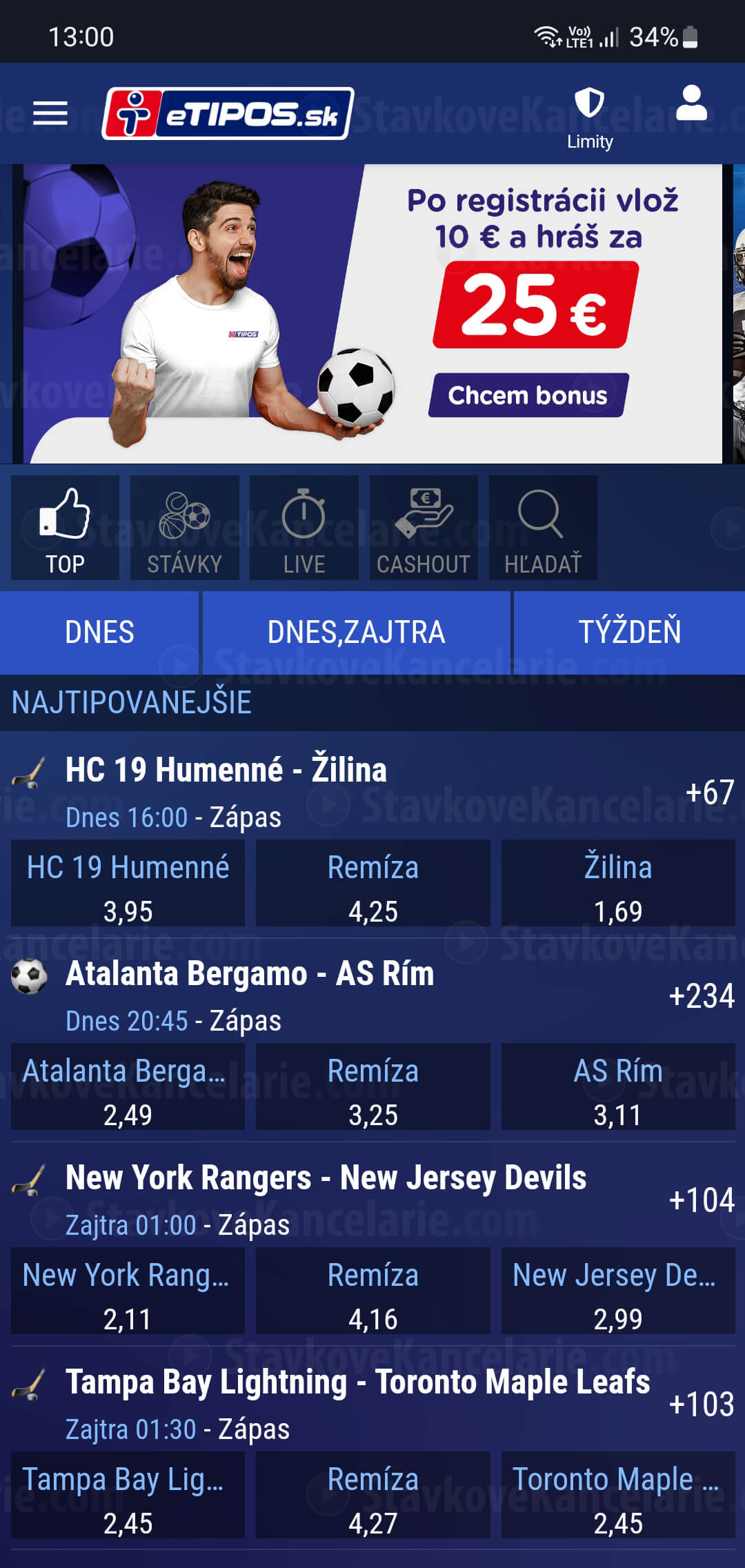 Kurzová ponuka v mobilnej aplikácii eTIPOS