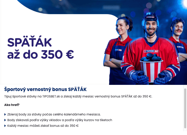 Športový vernostný bonus Späťák až do 350 €