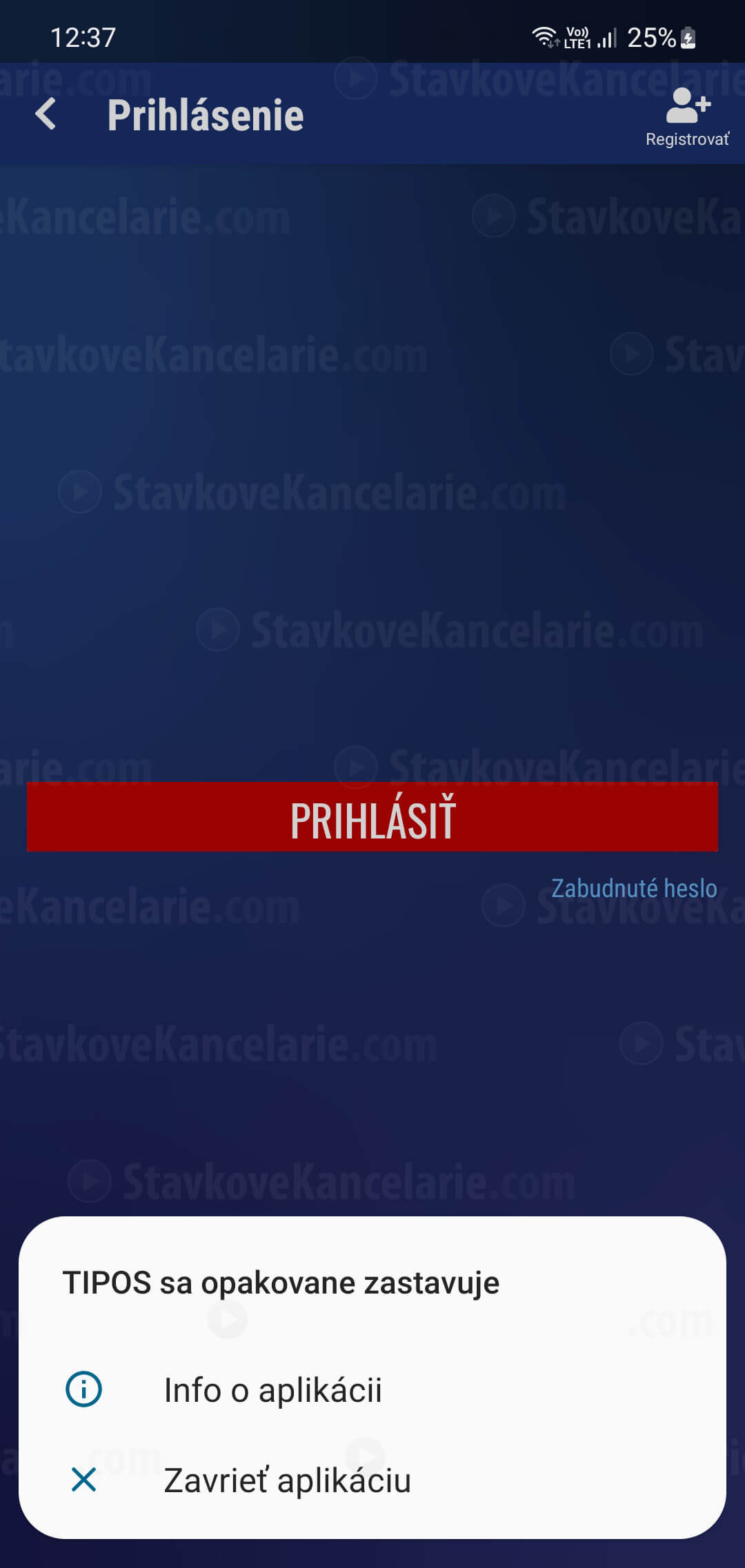 Problém s prihlásením do TIPOSBET apk