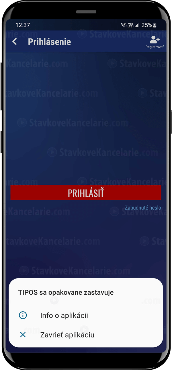 Problém s prihlásením do TIPOSBET apk