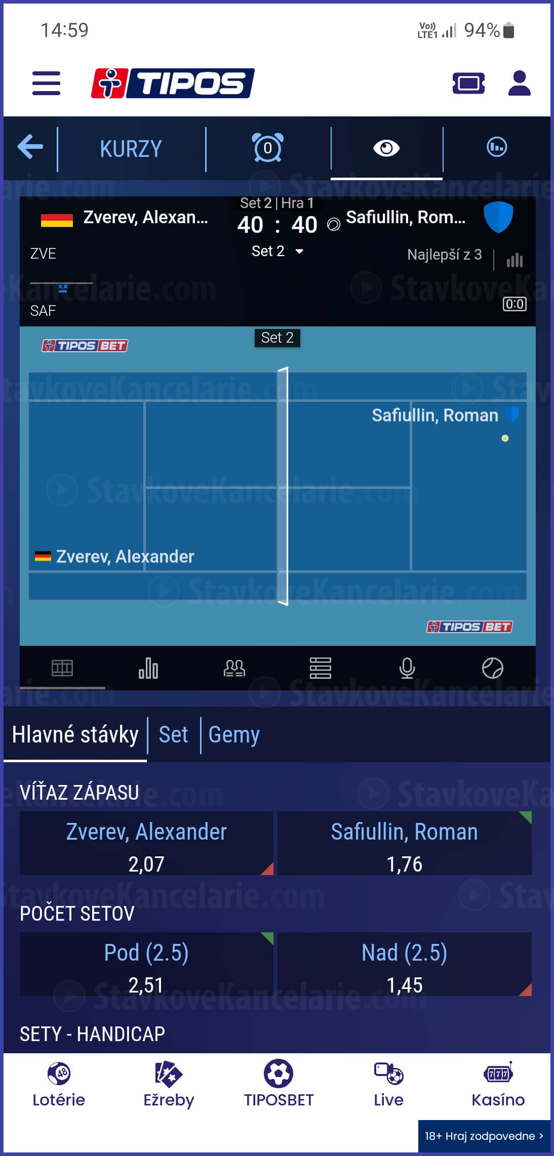 LIVE matchtracker v TIPOS app